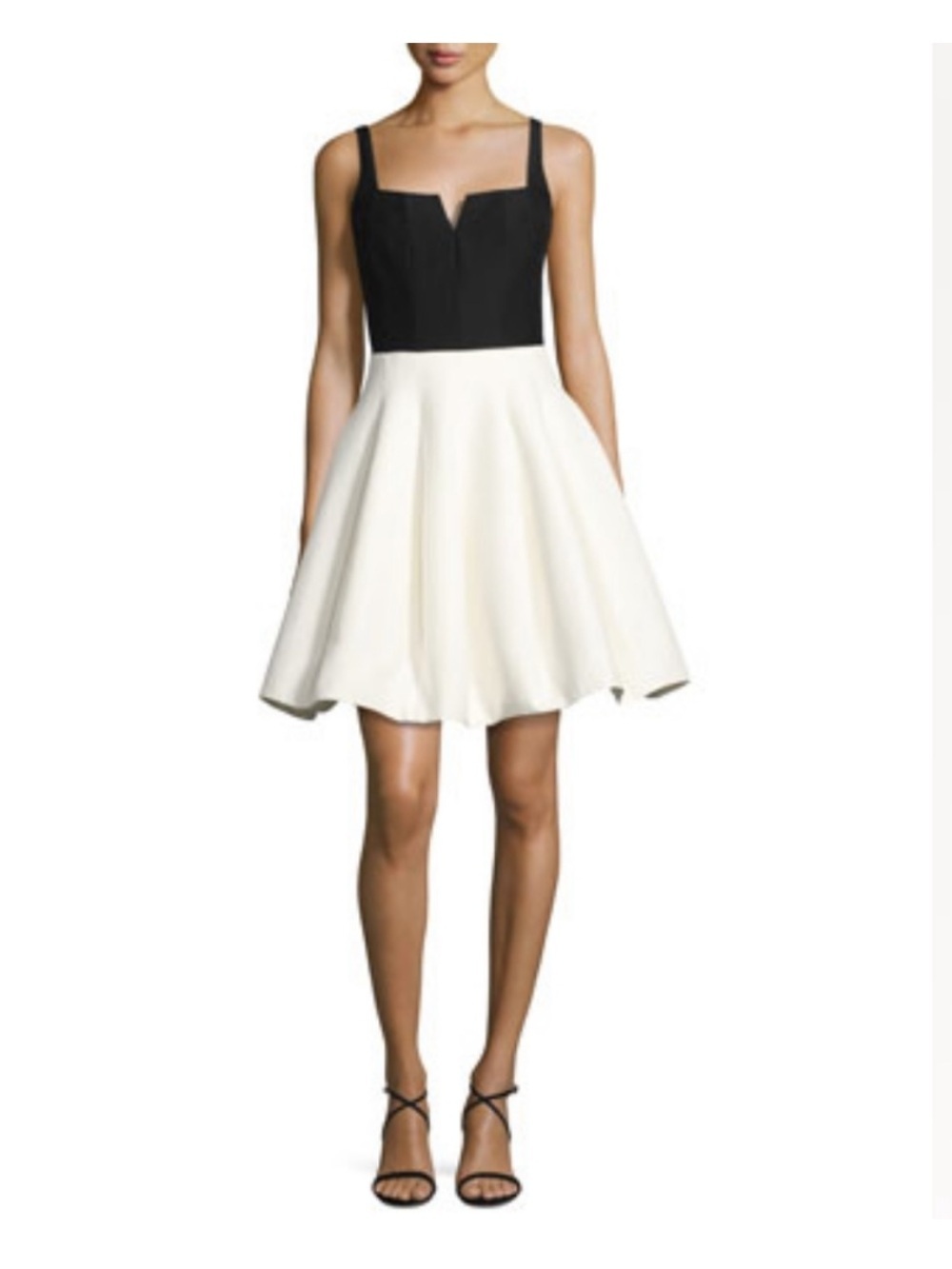 Halston Heritage Sleeveless Geo-Necked Colorblock Cocktail Dress